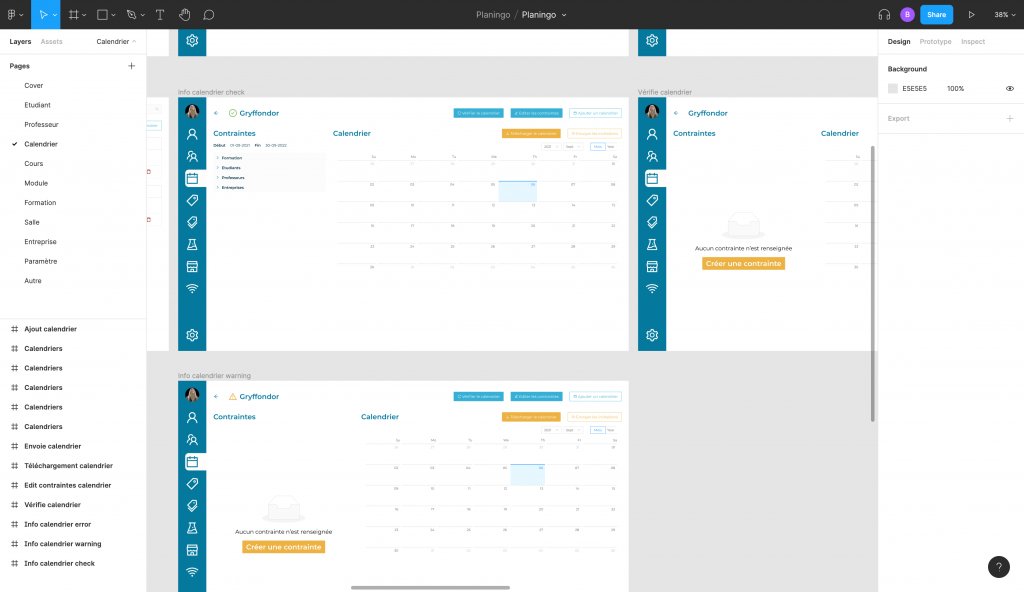 Maquette HD de la partie calendrier du projet Planin'go
